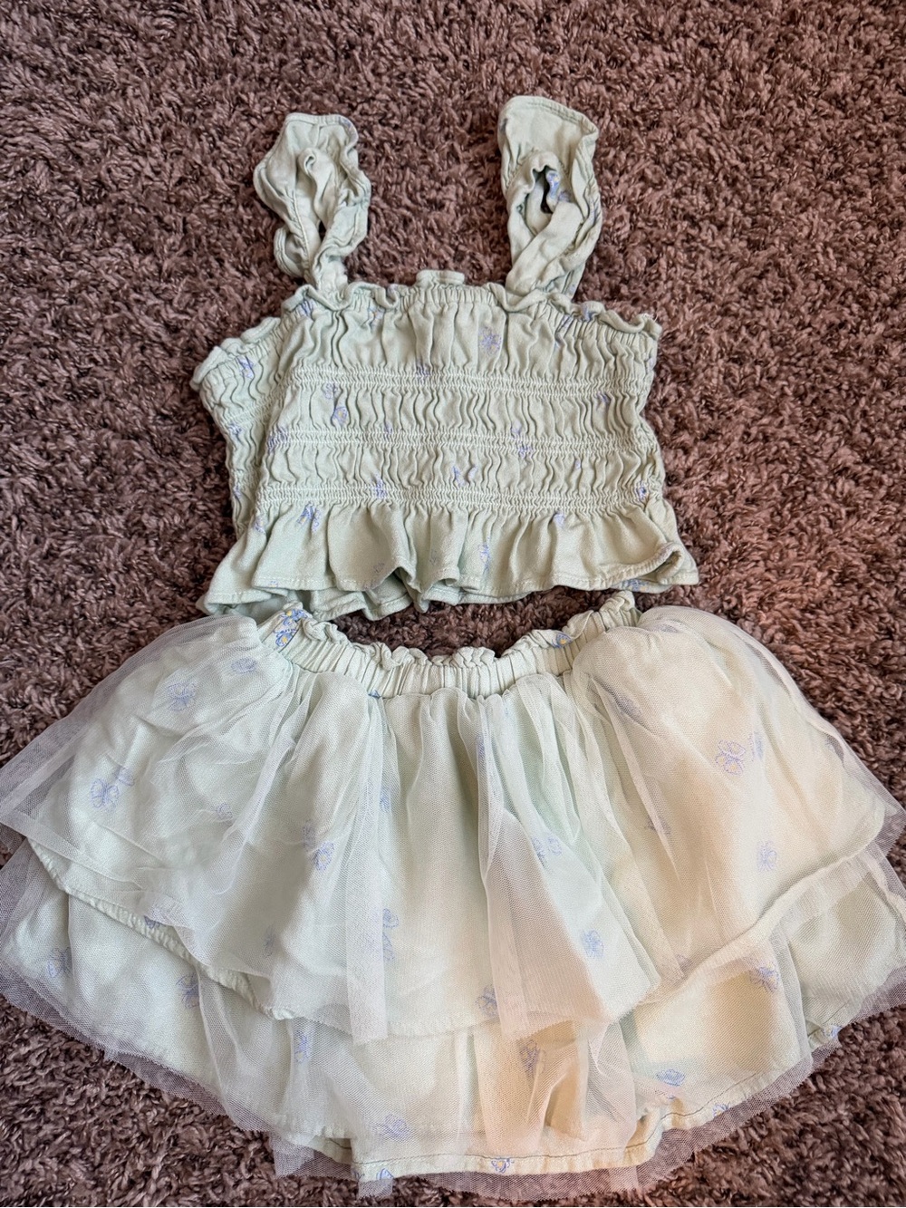 Old Navy Toddler Girl Smocked Top & Tutu Skirt Set Sage Green Butterfly 3T
